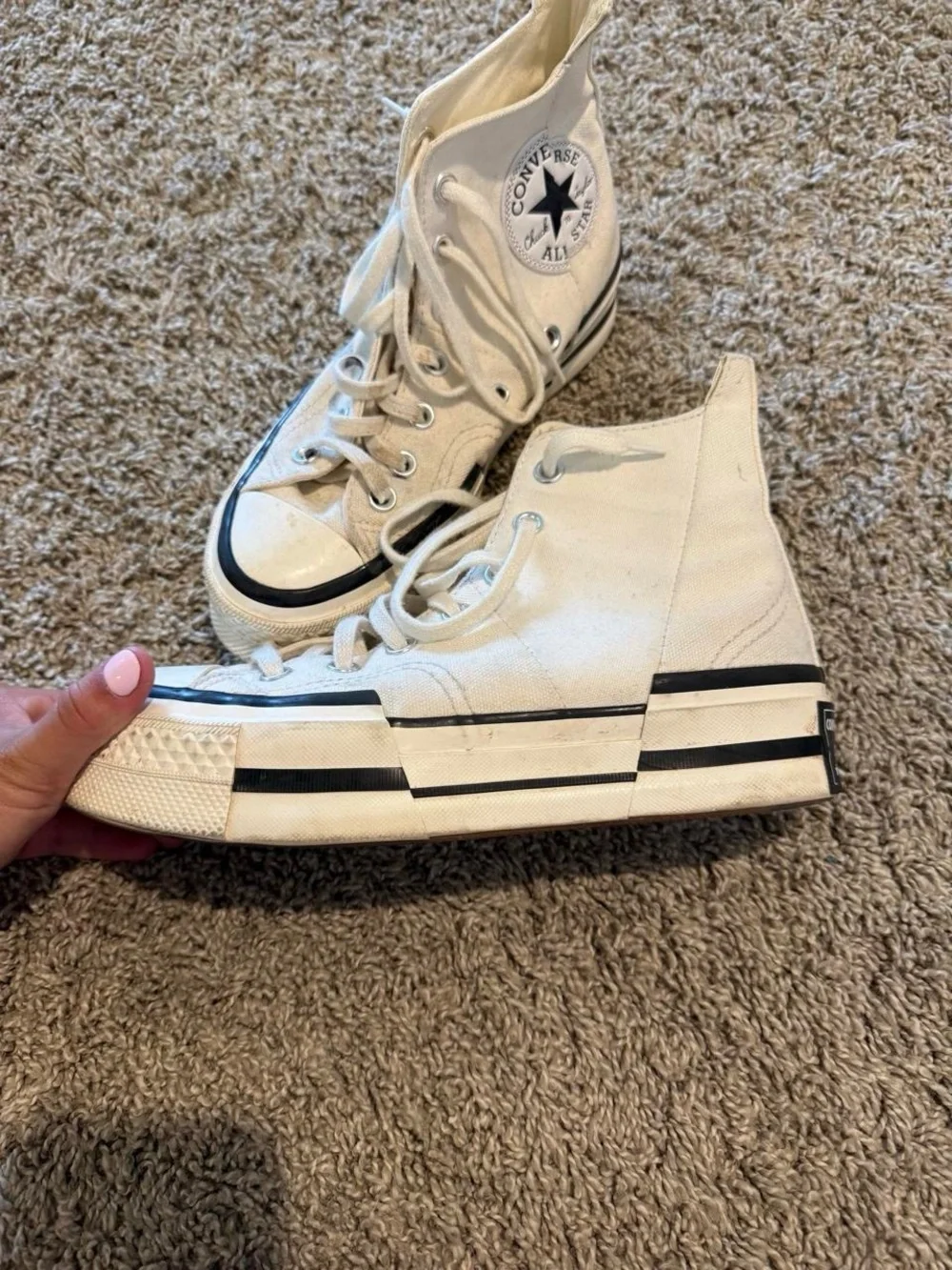 Converse Kids White High Top Sneakers with Black Stripe